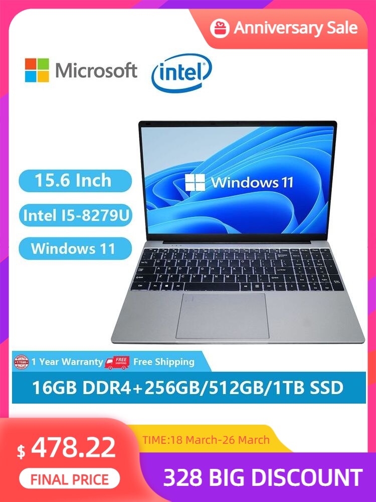 2023 Portable Metal Gaming Laptops Notebooks Netbook Windows 11 Pro 15.6" 8th Gen Intel Core I5-8279U 16GB RAM 1TB WiFi HDMI USB