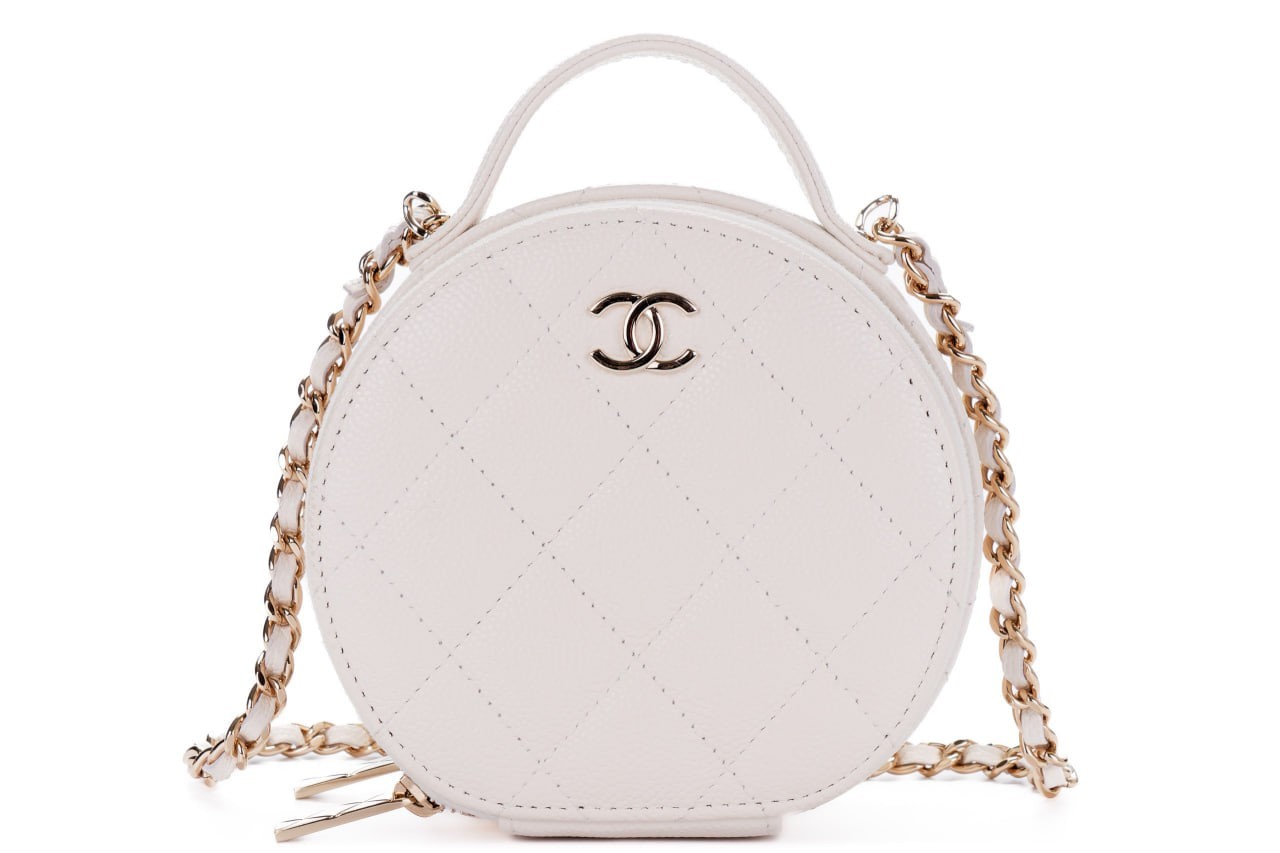 Chanel Matalasse Small Vanity Caviar White Shoulder Bag Gold Hardware